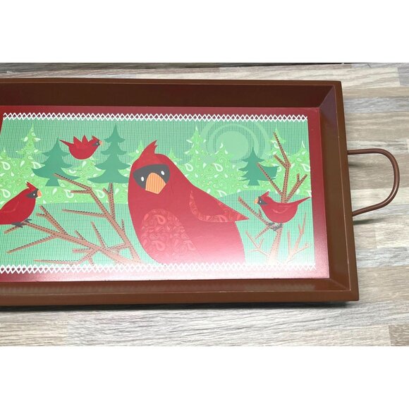 Gund Cardinal Bird Serving Tray Rectangular with Handles Christmas Decor - Picture 10 of 11